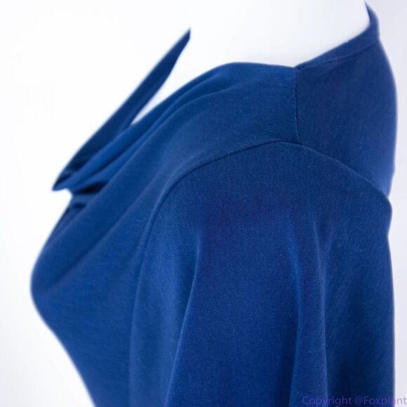 Komarov USA-made navy blue drop cowl neck dolman sleeve dress, L - Picture 11 of 16
